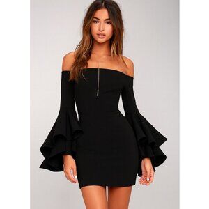 Faviana Glamour Mini Dress Black Off-Shoulder Flared Ruffled Sleeves size 4